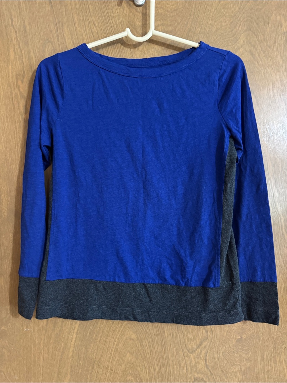 Loft Women’s Blue and Charcoal Long Sleeve Colorblock Top